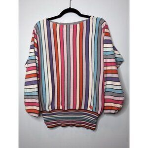 Marc Jacobs Bright Multi Stripe Sweater Boat Neck Cotton Women Medium